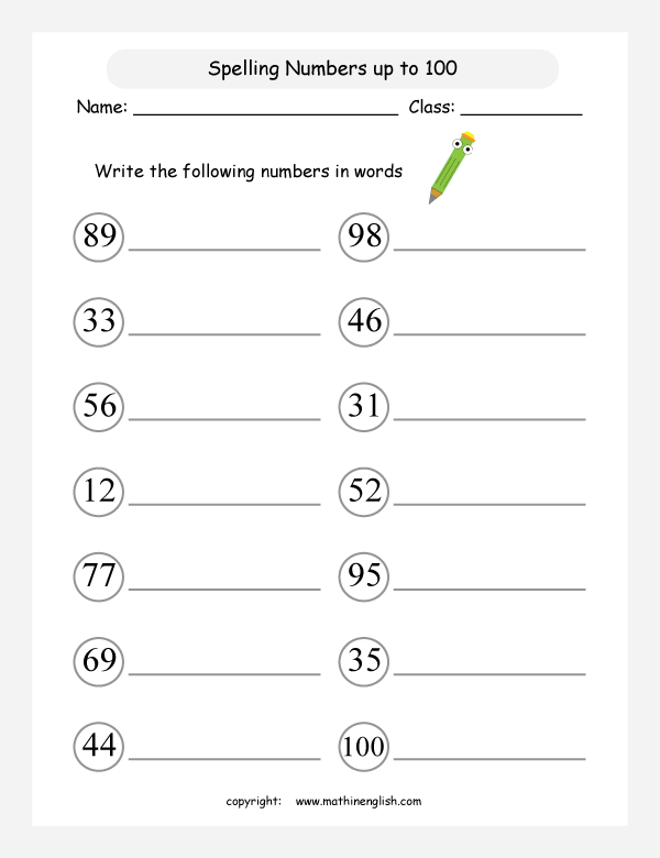 Number Words Worksheet 1 100