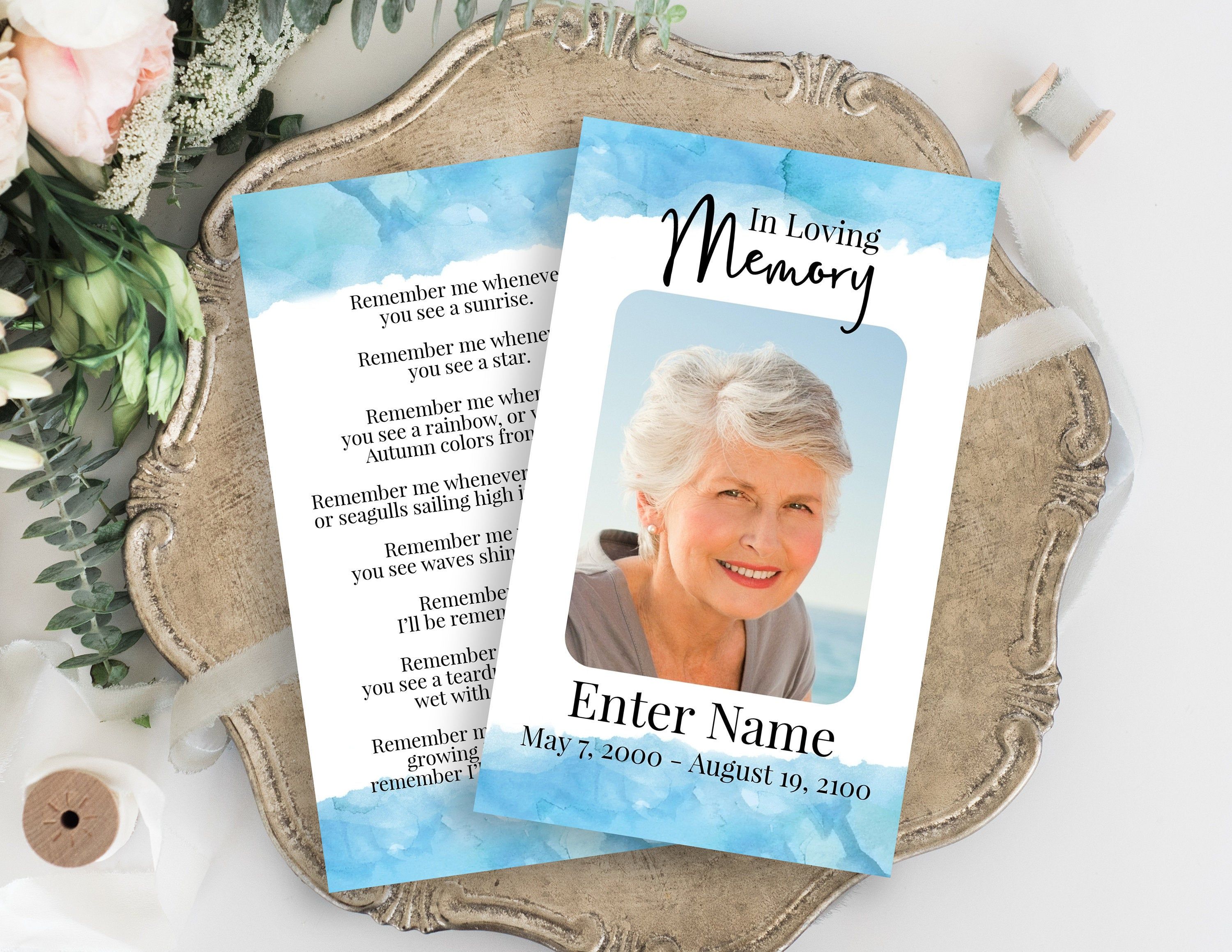 Memorial Cards For Celebration Of Life Templates Free Floral Elegant ...