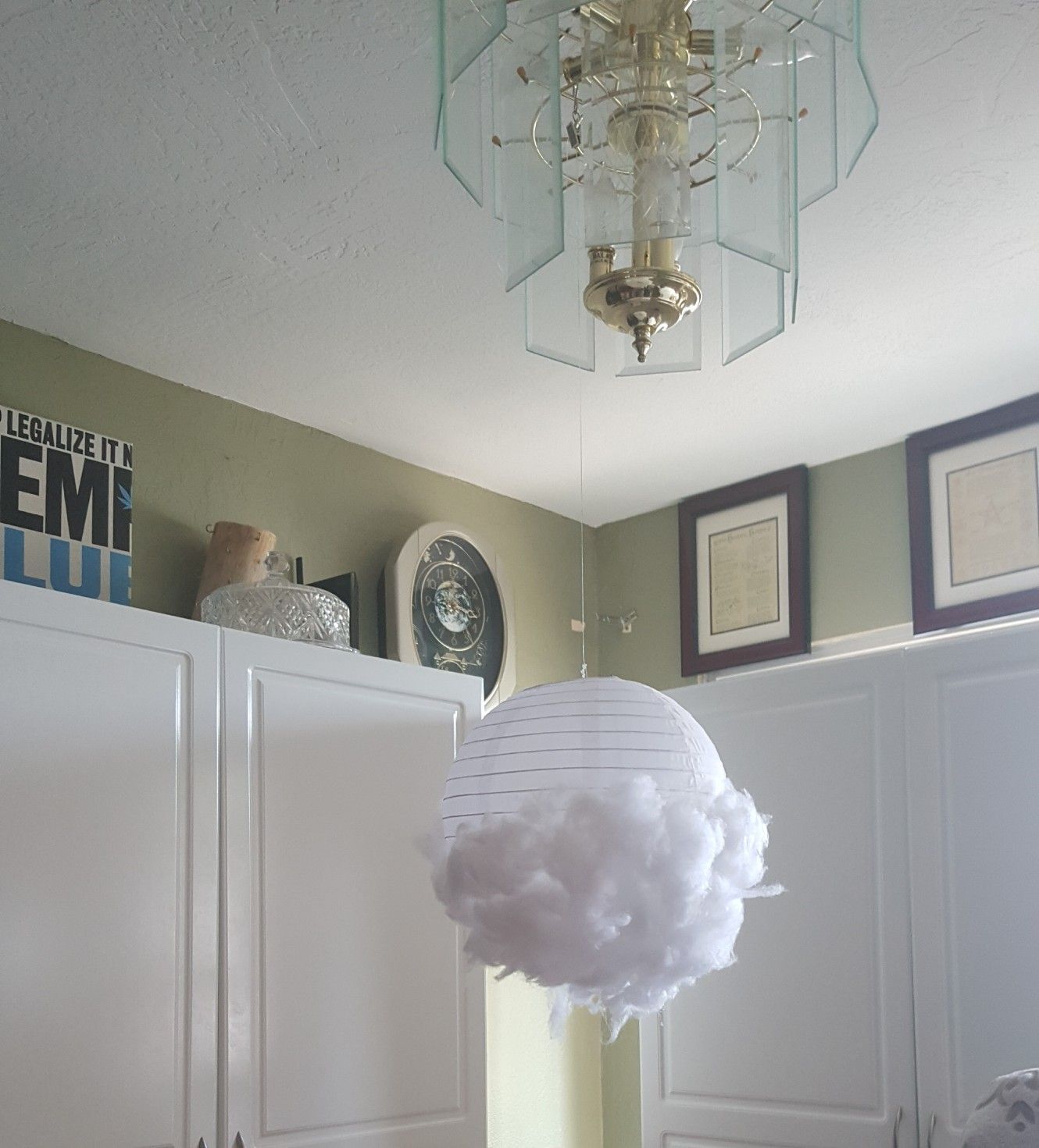 My first DIY cloud is off to a wonderful start. Diy clouds, Ceiling lights, Chandelier