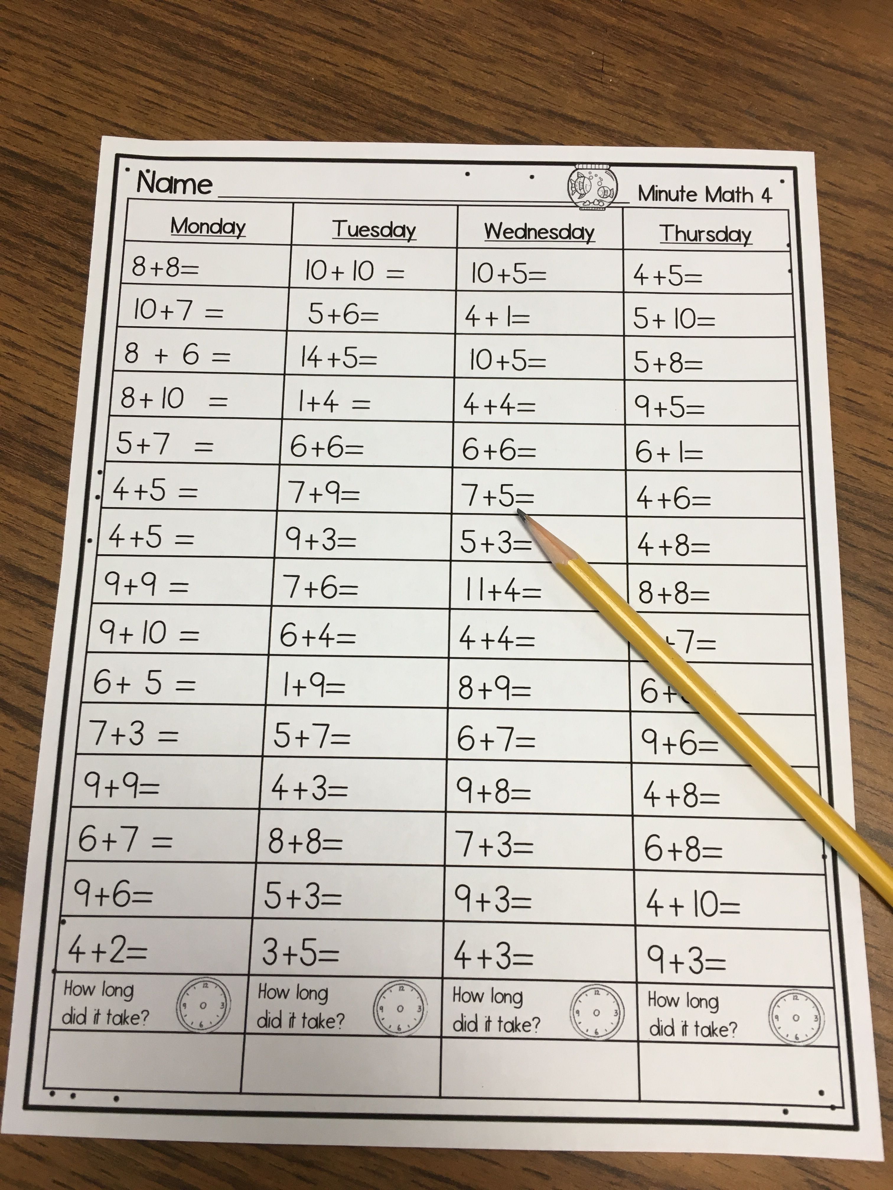 Fact Fluency Math Worksheet