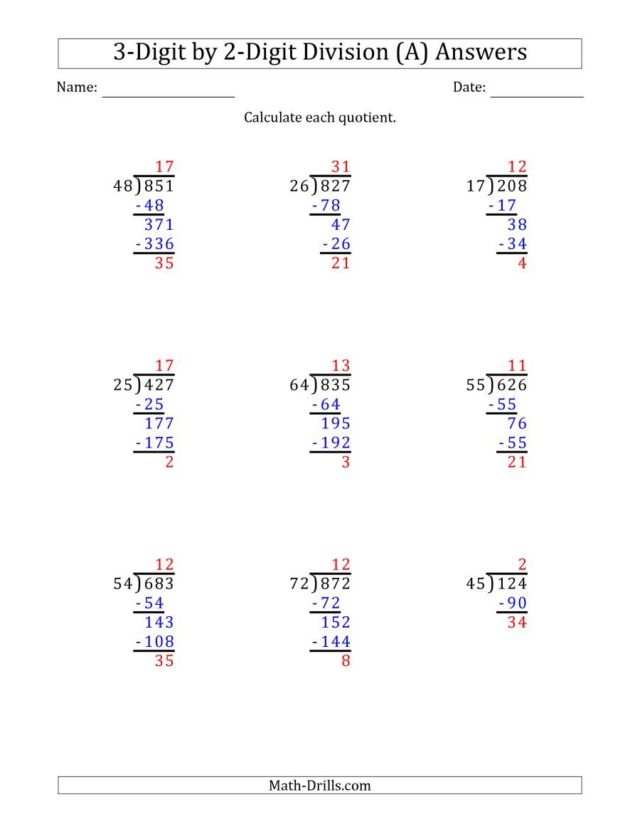 Long Division With Remainder Worksheets