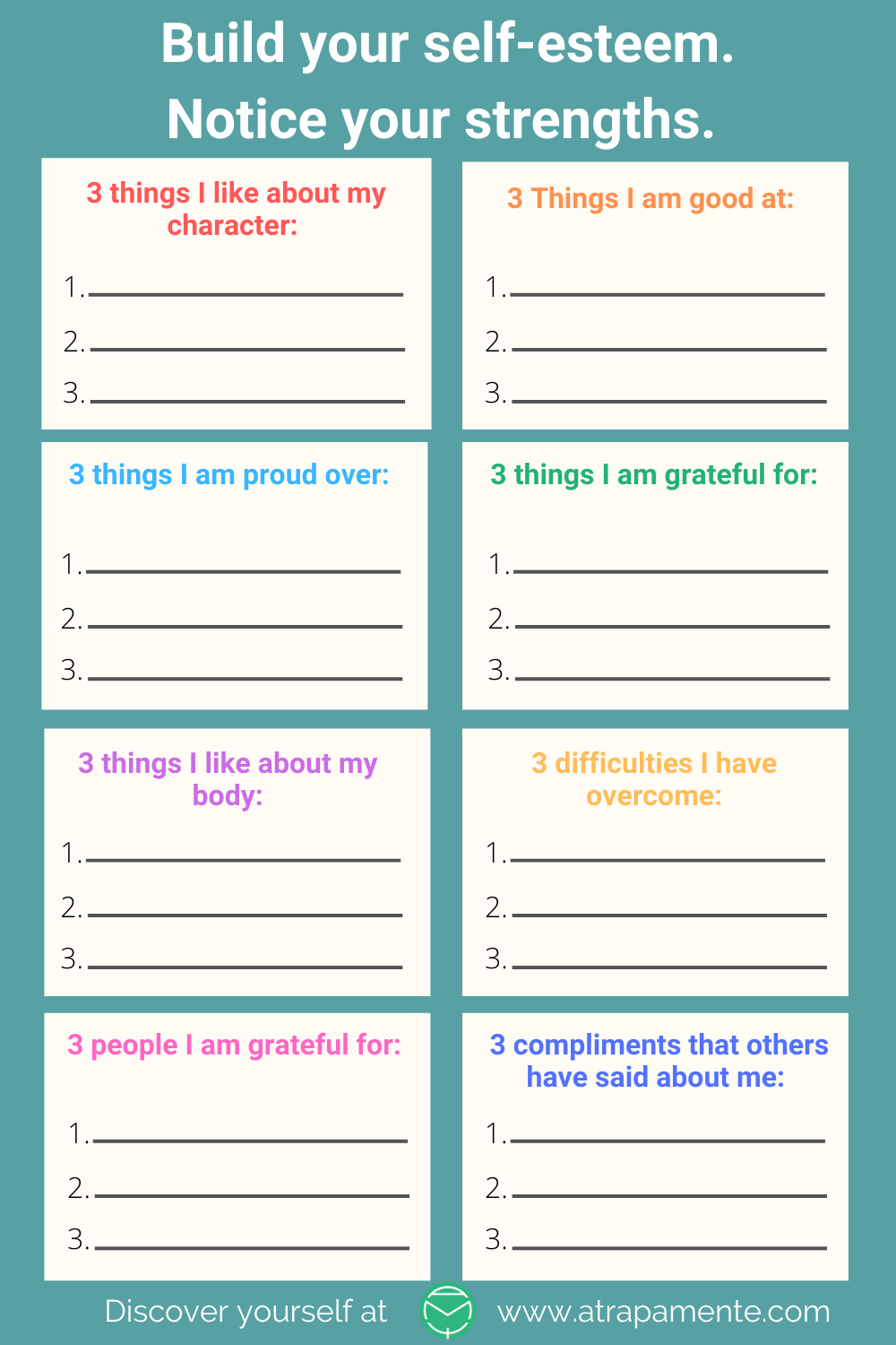 Build your self-esteem. Notice your strengths. | Self esteem worksheets ...