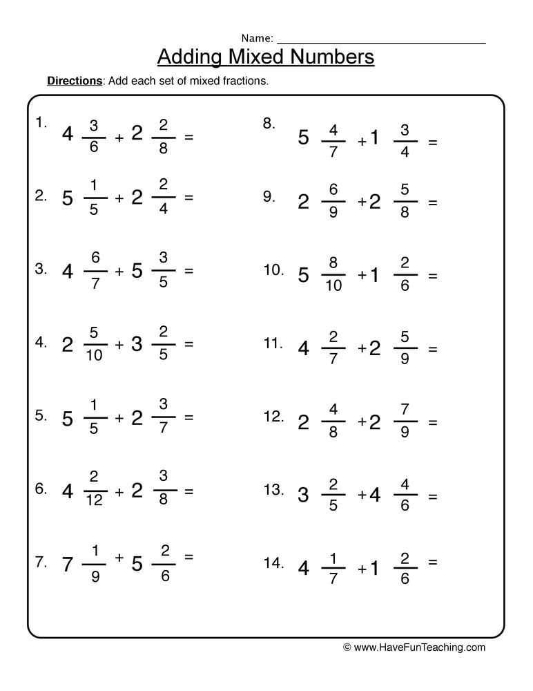 5th Grade Mixed Numbers Worksheet