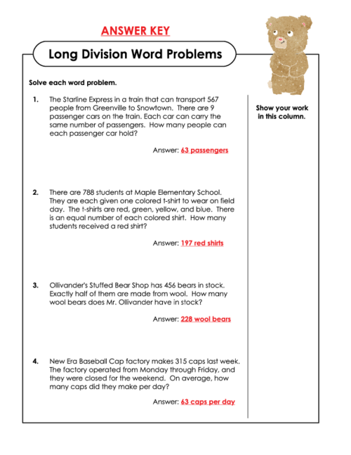 Long Division Word Problems 5th Grade