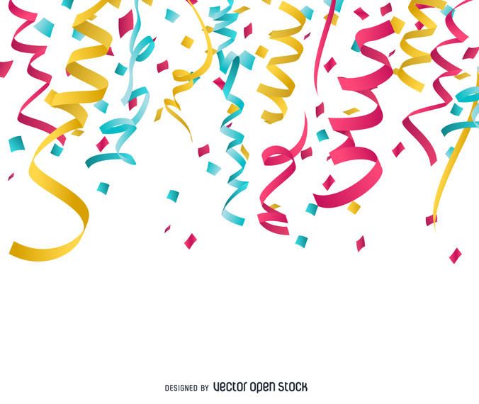 Backdrop design featuring illustrated 3D confetti in bright colors ...