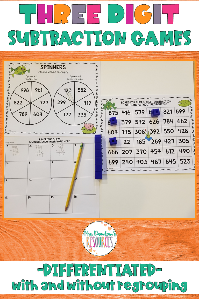 Three Digit Subtraction Spinner Games | Elementary teaching resources ...