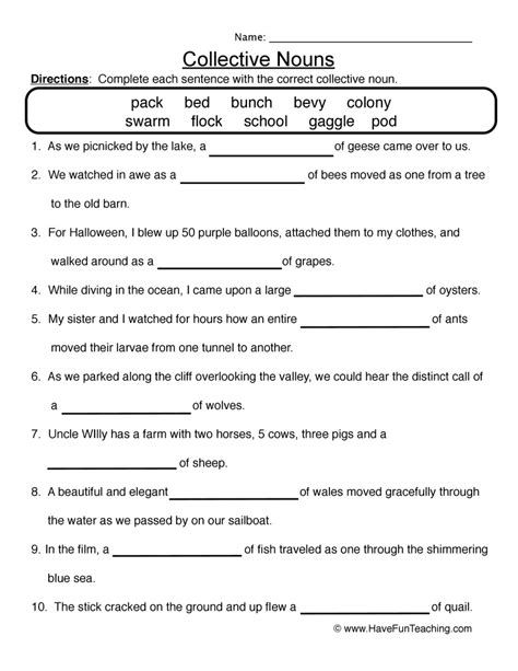 Worksheets On Collective Nouns Grade 3 - Noun Worksheet 3 Collective ...