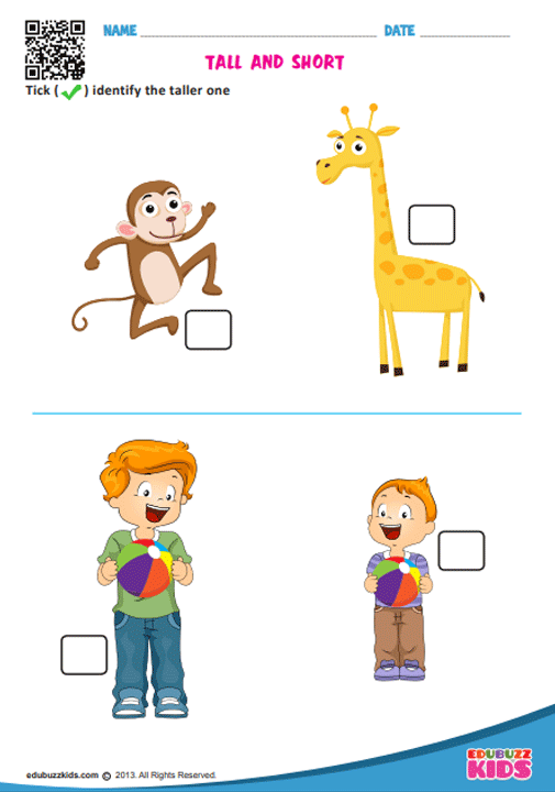 Free printable math tall and short worksheets, Here some objects are ...