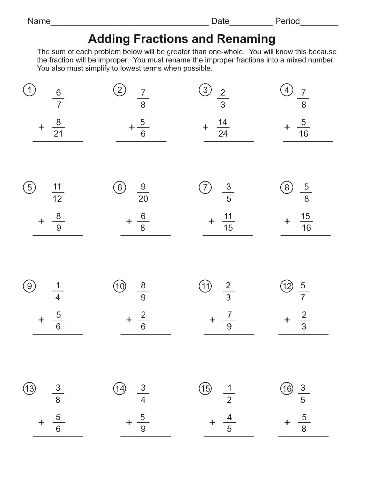 Adding Fractions Worksheets