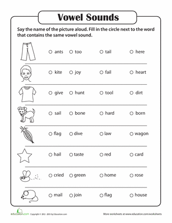 Vowel Sounds Worksheets For Grade 1