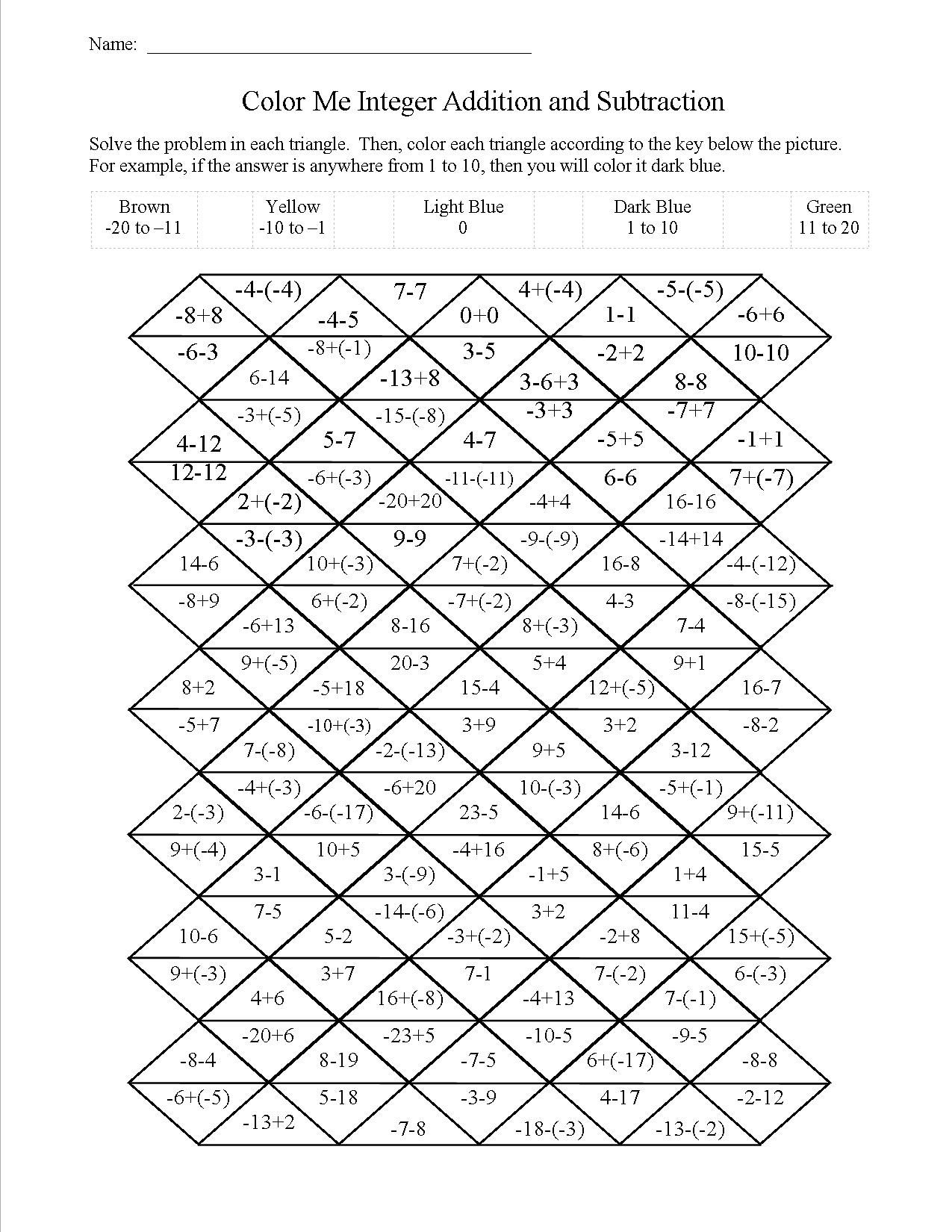 Grade 8 Adding And Subtracting Integers