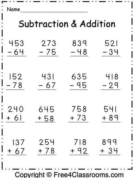 Free Subtraction and Addition Worksheet - 3 Digit - With Regrouping ...