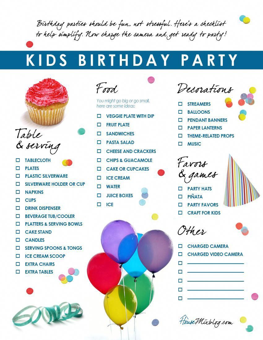 Birthday Party Checklist Printable - Printable Words Worksheets