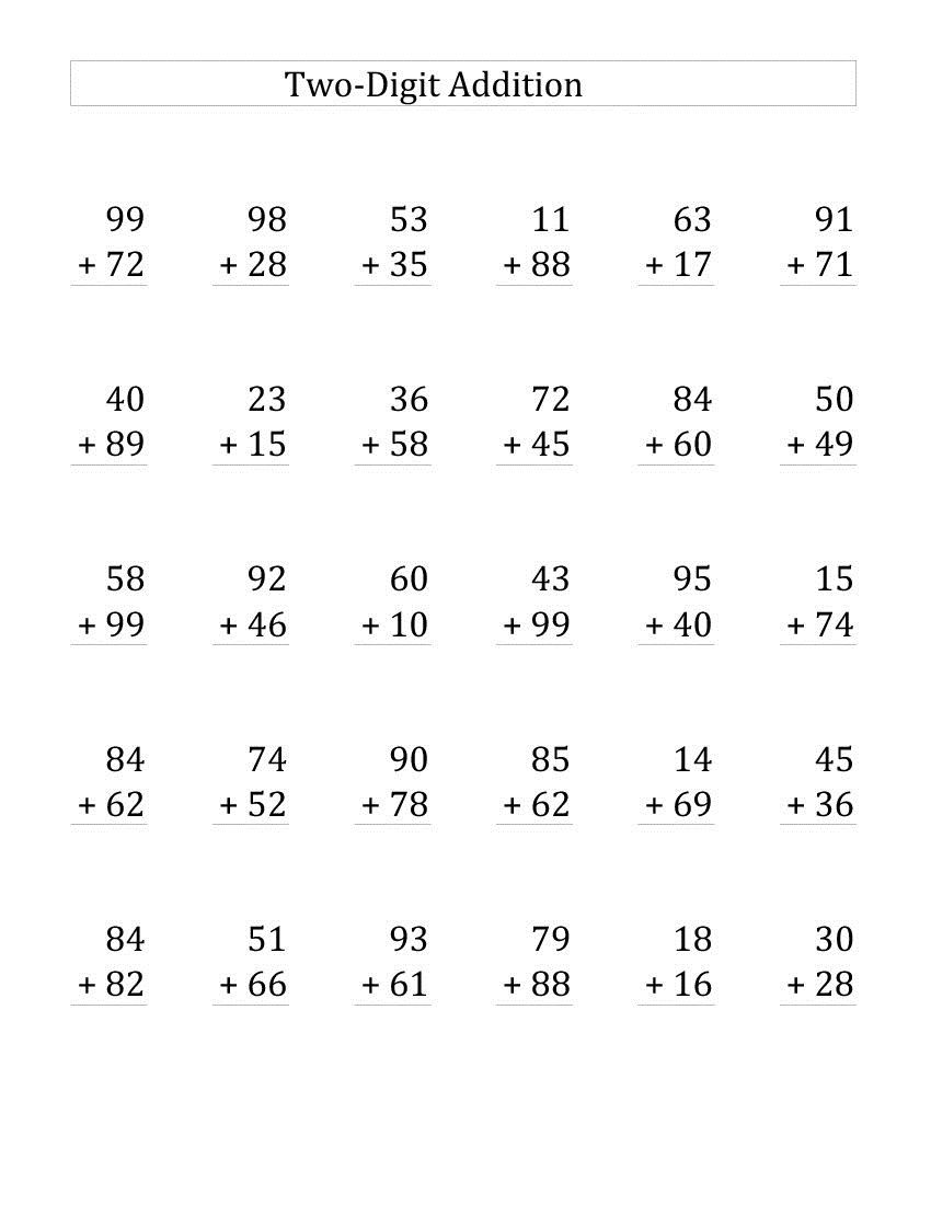 Double Digit Addition Worksheet Printable Pages Pendidikan Belajar