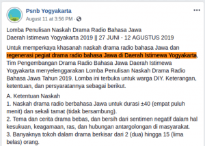 Sepuluh Karya Terbaik Pemenang Lomba Penulisan Naskah Drama Radio Bahasa Jawa Diy 2019 Penulisan Naskah Radio Drama