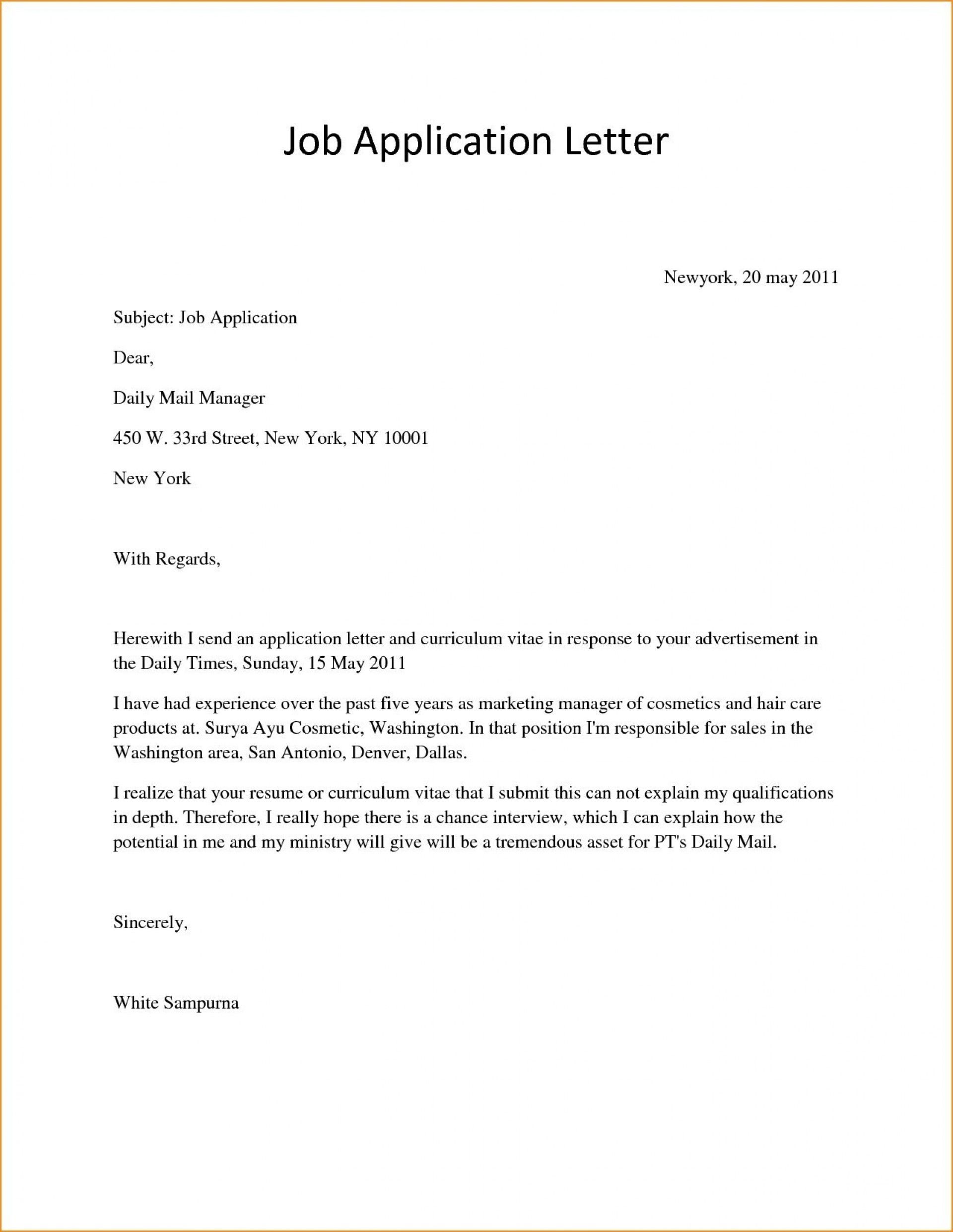 25+ Simple Cover Letter For Job Application . Simple Cover Letter For ...