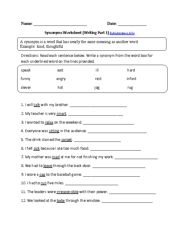 6th Grade Language Worksheets