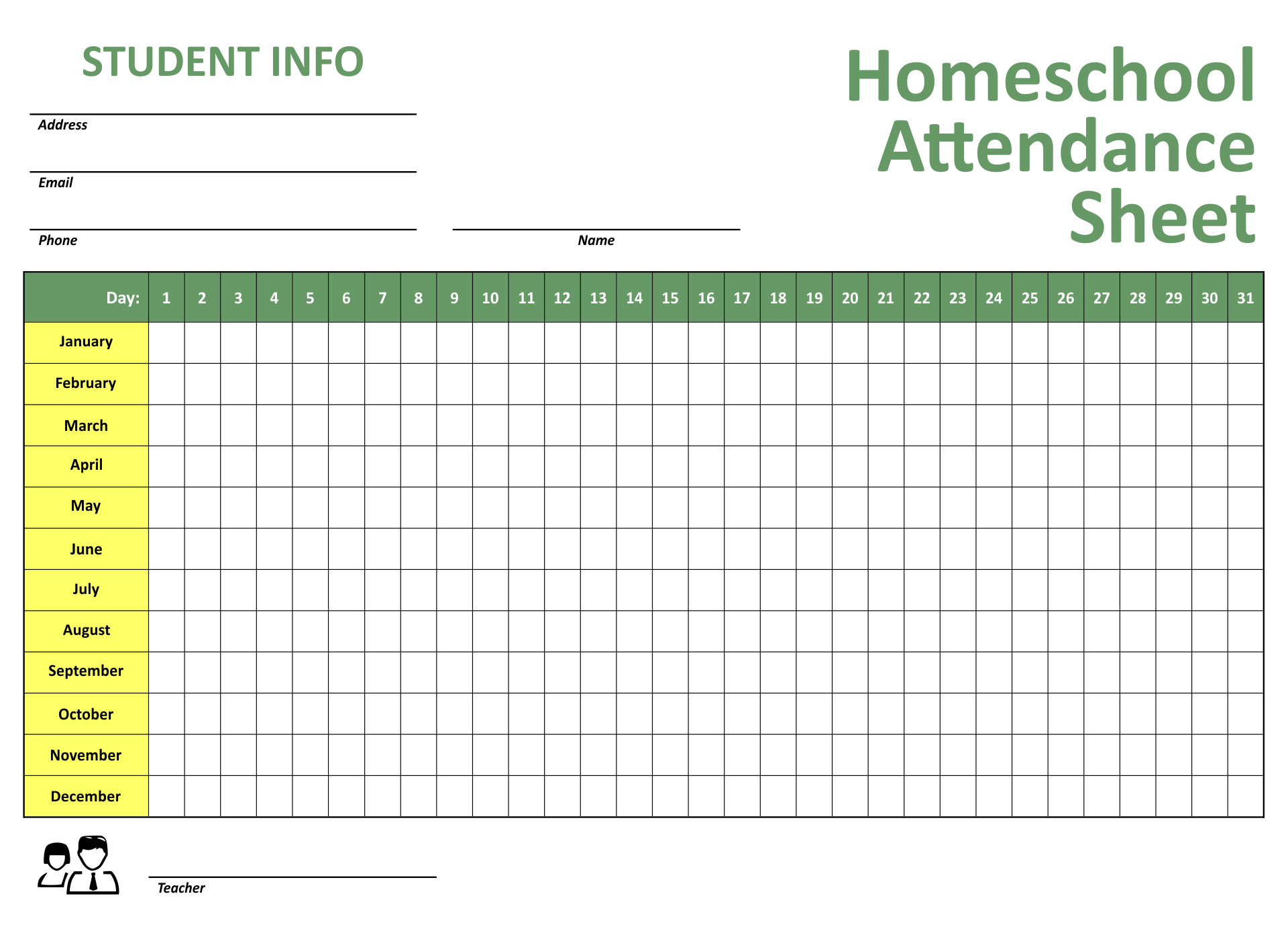 Homeschool Attendance Tracker Printable - Printable Calendars AT A GLANCE