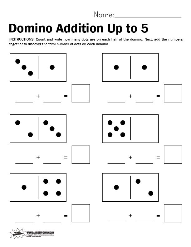 Domino Math Worksheet, Adding Up to 5 - Paging Supermom | Kindergarten ...