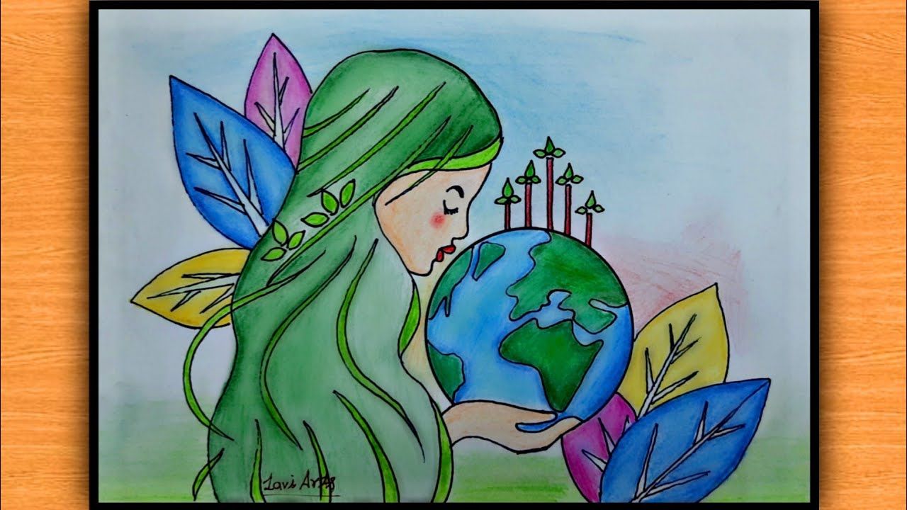 Earth Day Drawing, Earth Drawings, Nature Drawing, Happy Environment ...