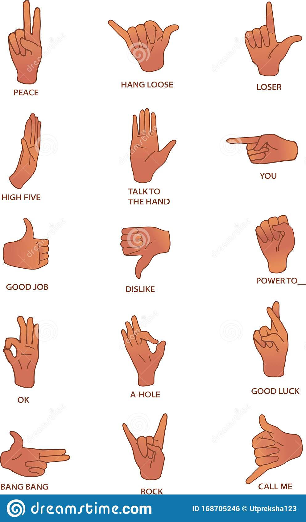 Vector Hand Gestures With Meanings Stock Vector - Illustration of flat ...