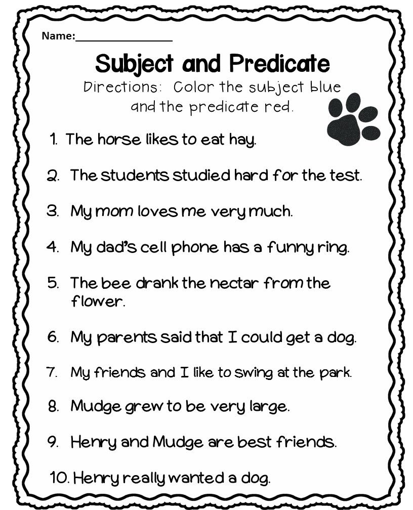 Subject and Predicate 1st Grade | Subject and predicate, Subject and ...