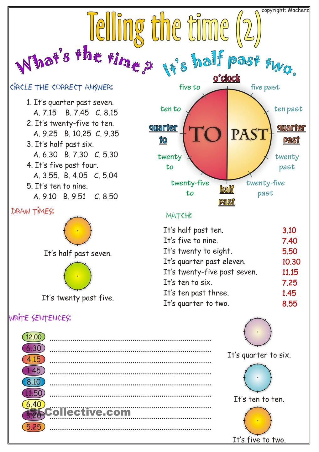 Telling the time worksheet part 2 Time worksheets, Telling time