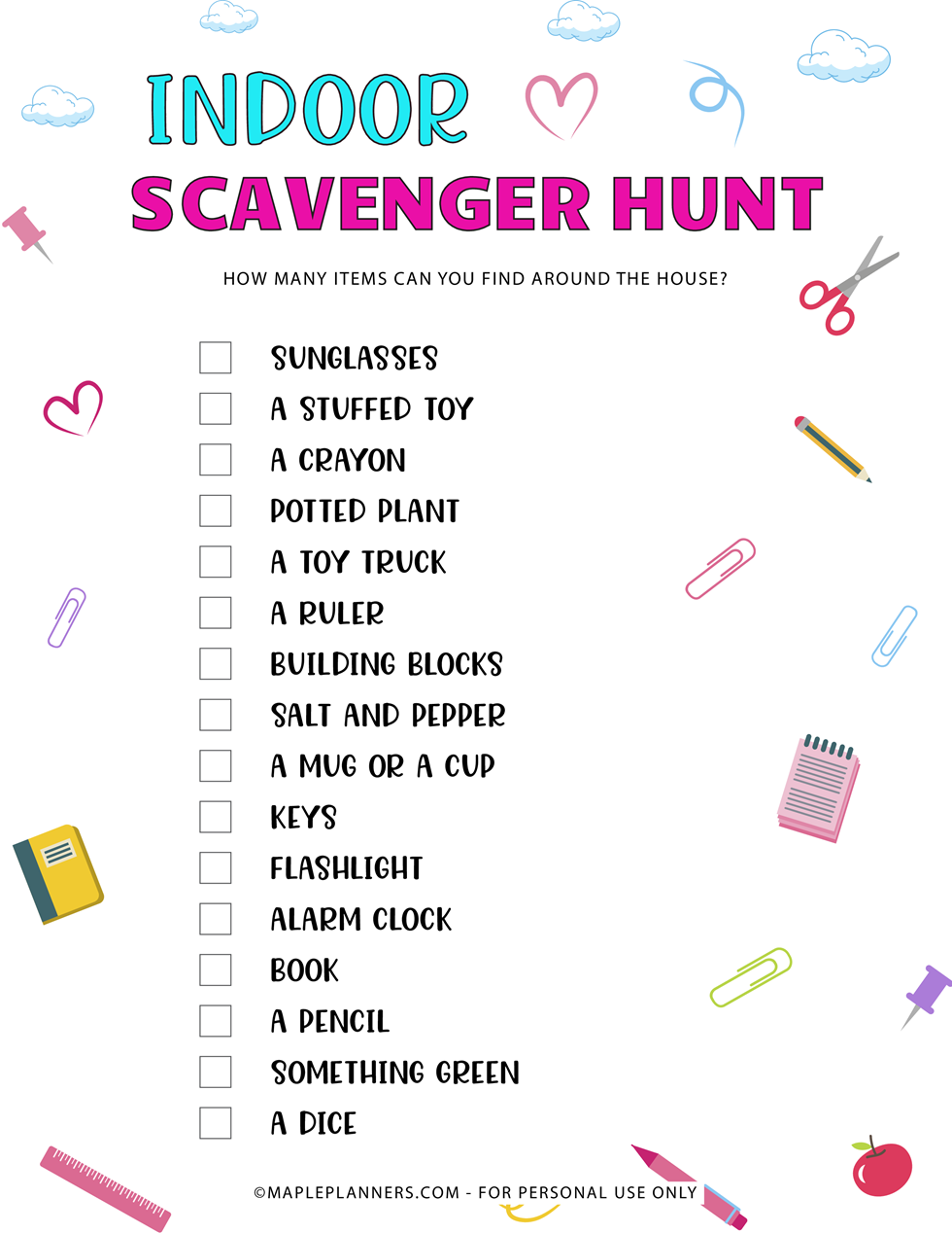 Indoor Scavenger Hunt Printable