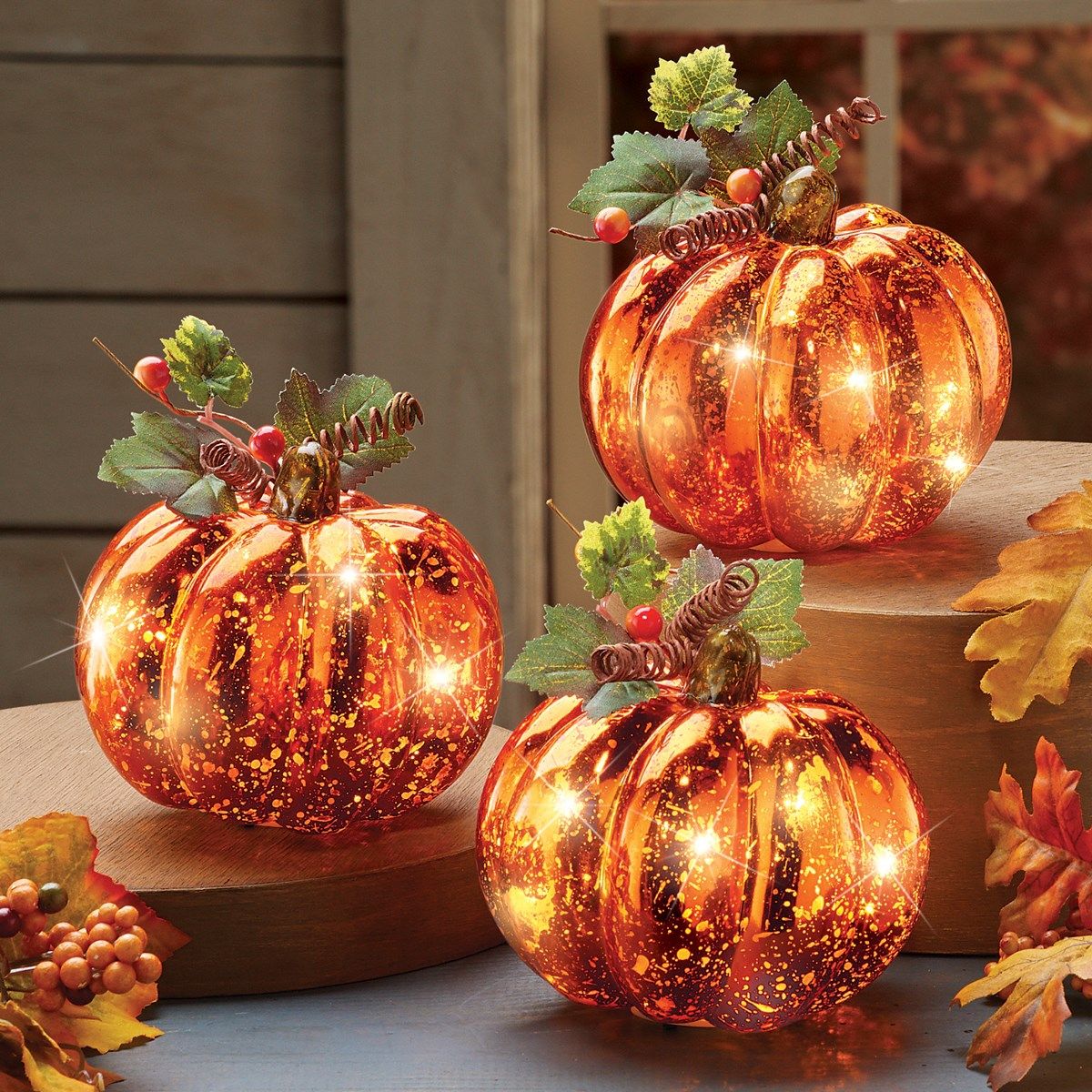 Lighted Harvest Pumpkin Set Fall Home Decor, 3 Pc | Collections Etc ...