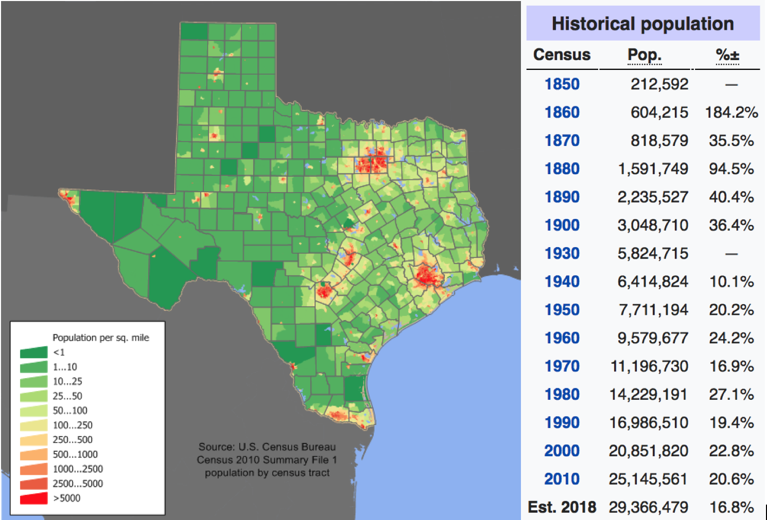 Population Density Map Of Texas | US States Map