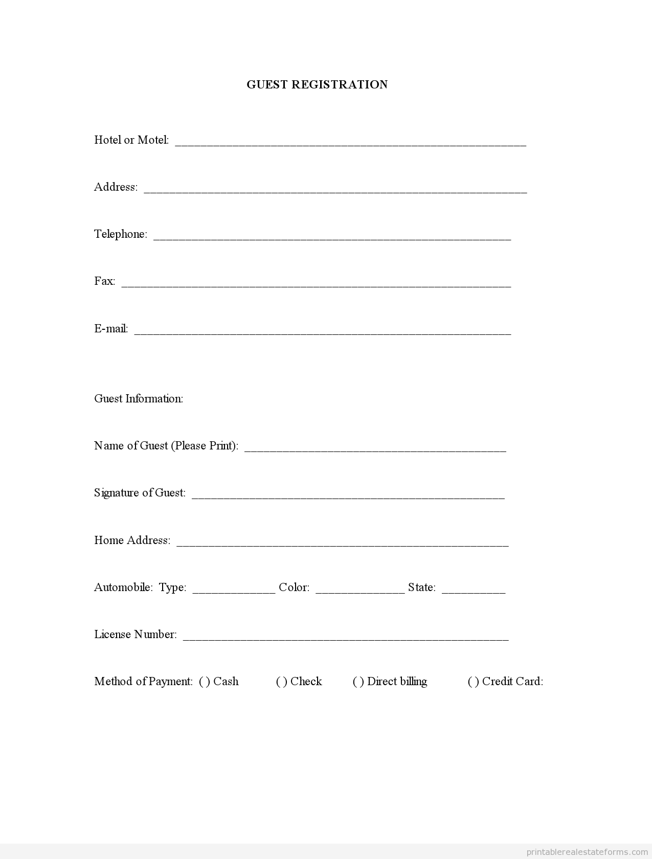 FREE Guest Registration FORM Printable Real Estate Forms