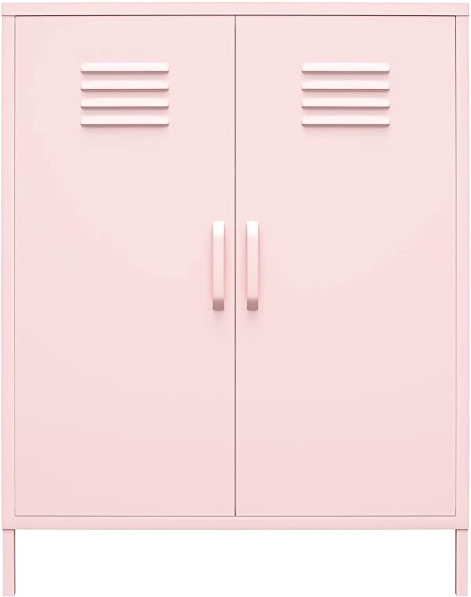 Novogratz Cache 2 Door Metal Locker Storage Cabinet, Bashful Pink