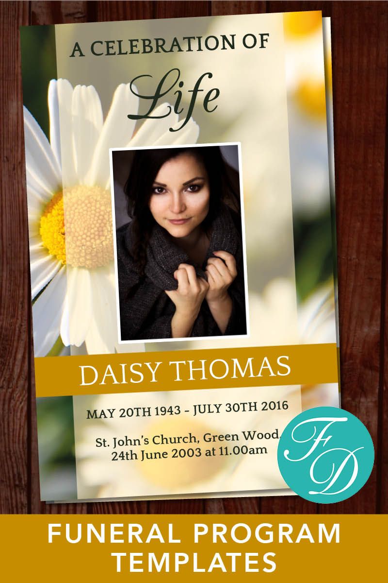 Beautiful daisy Memorial Program template. Easy to edit and print. # ...