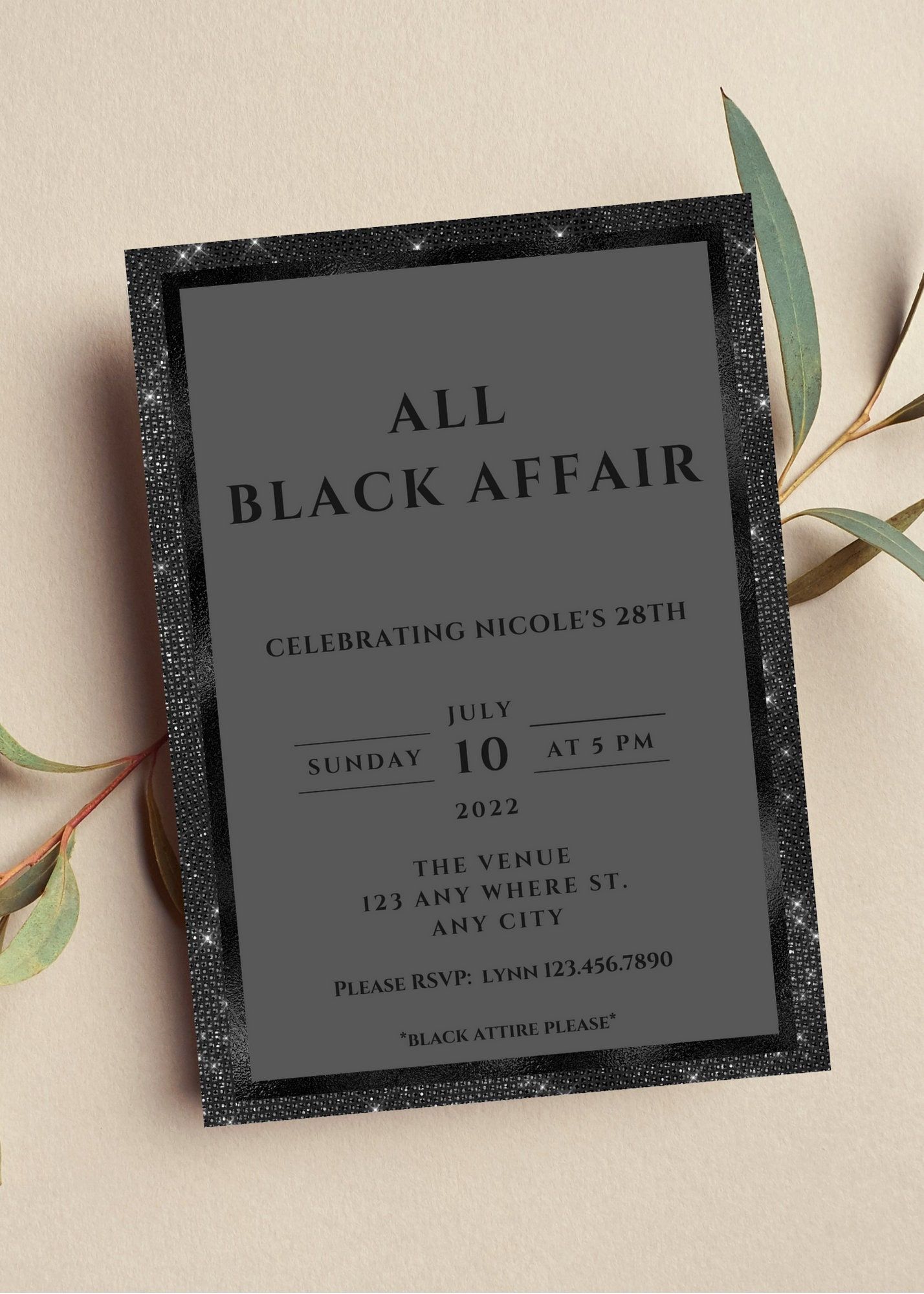 Editable all black affair invitation all black party invitation black ...