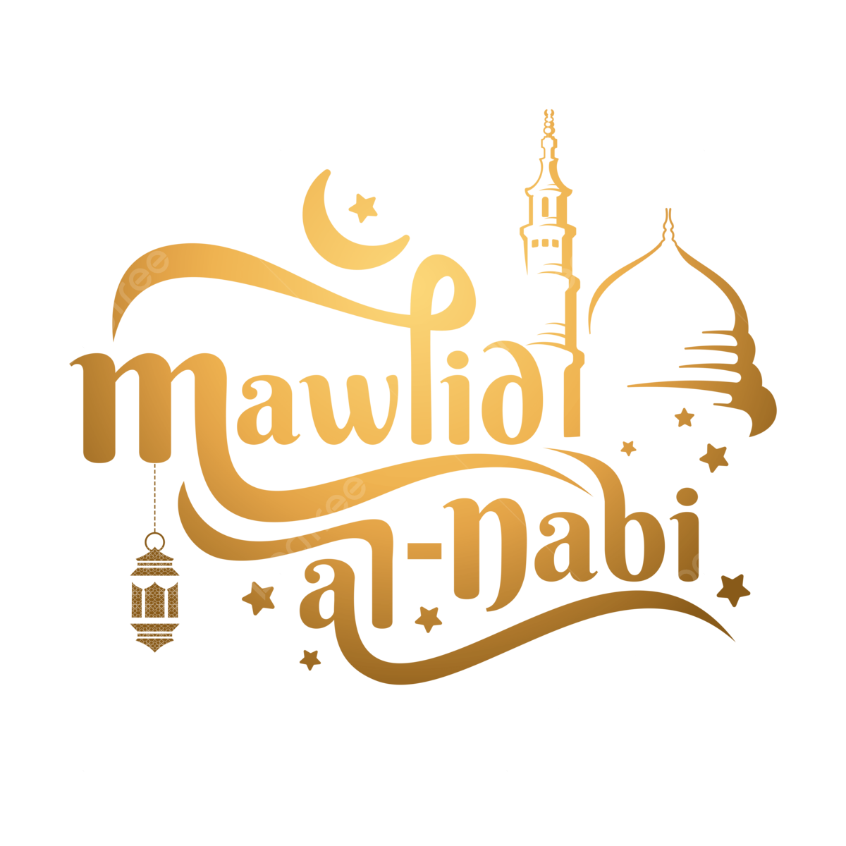 Mawlid Al Nabi Muhammad Or Maulid Islamic Mosque Golden Typography ...