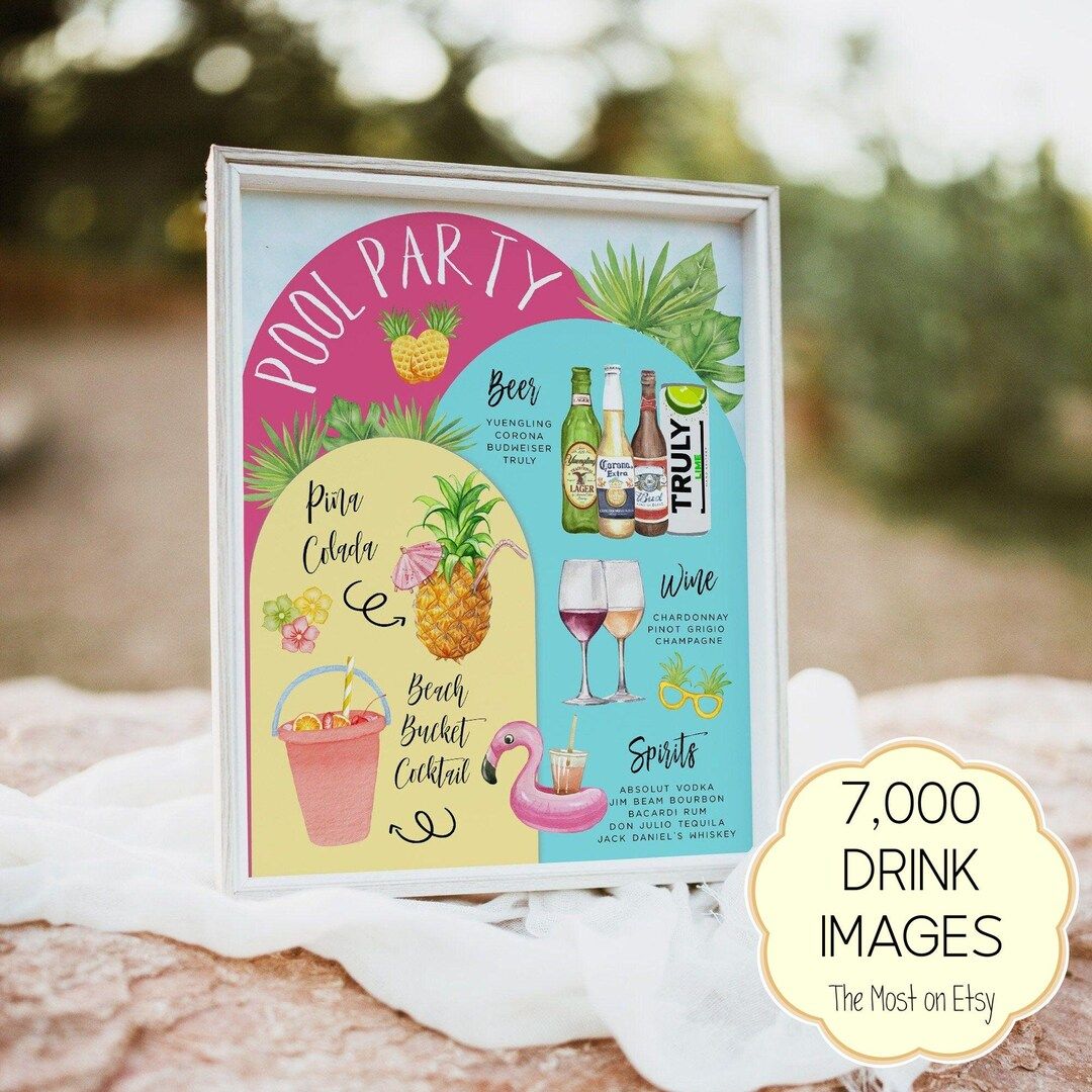 Pool Party Bar Menu Template, Summer Party Drink Menu, Tropical Beach ...