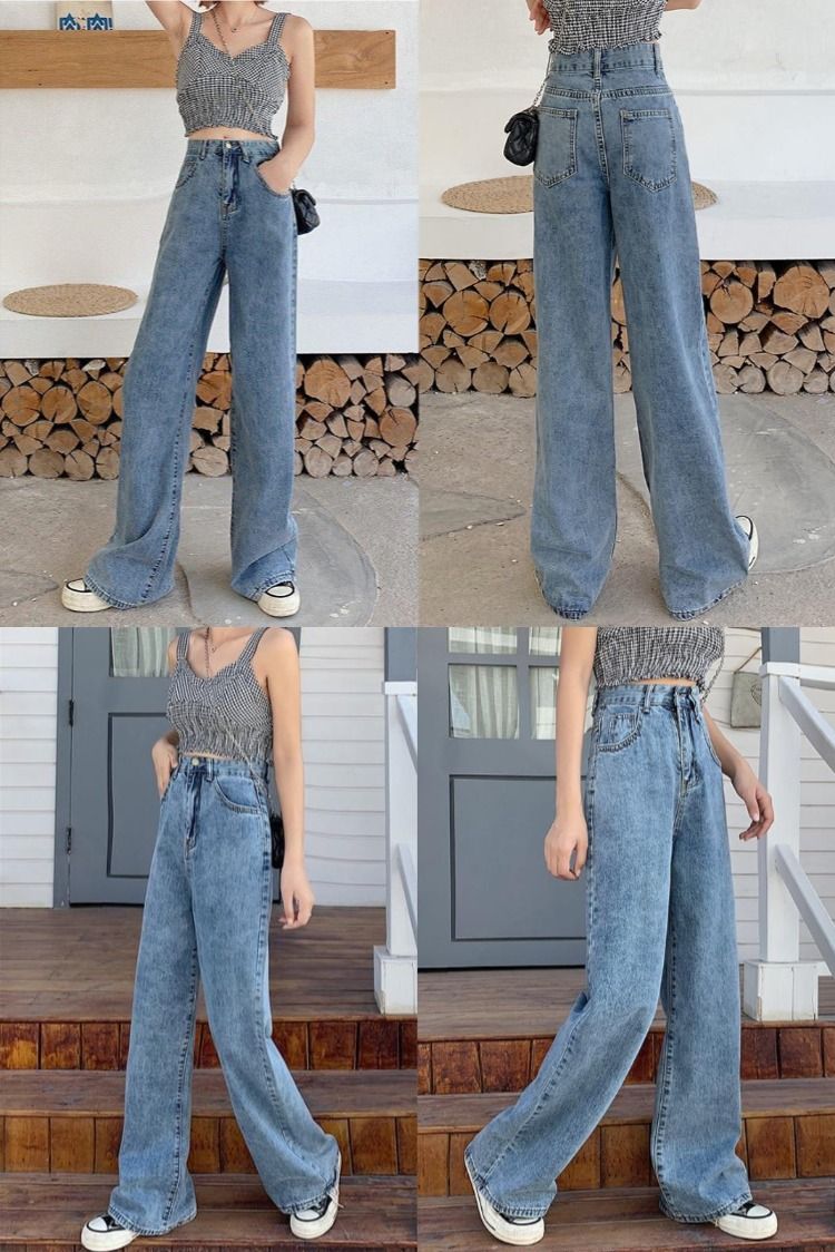 VINTAGE WIDE LEG HIGH WAIST DENIM PANTS Wide leg jeans outfit, Flair