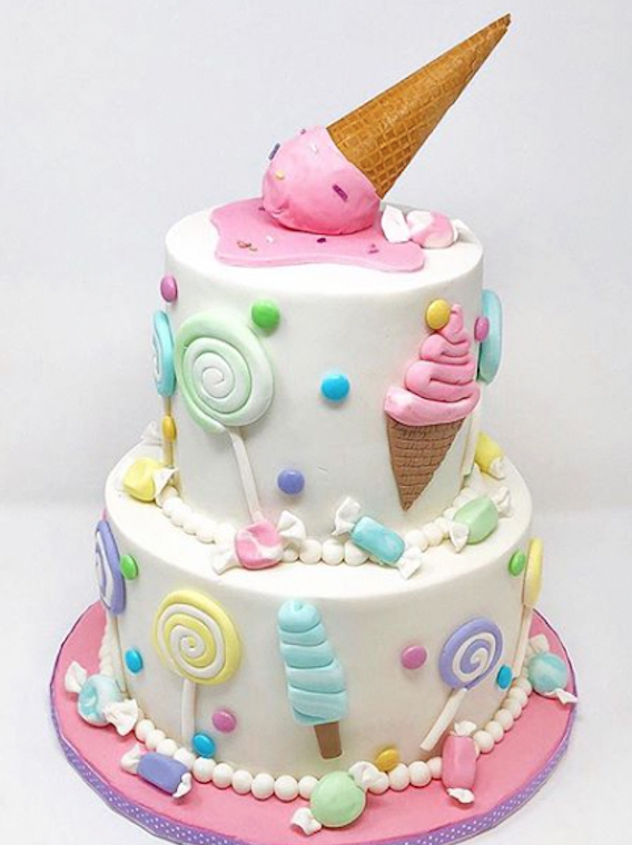 Adorable Ice cream themed birthday cake made with Satin Ice Fondant ...