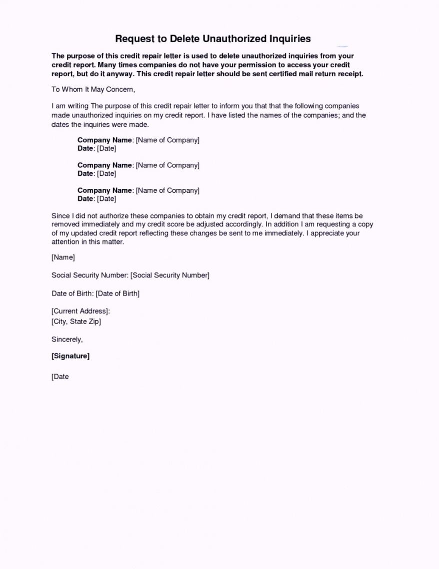 Hard Inquiry Removal Letter Template