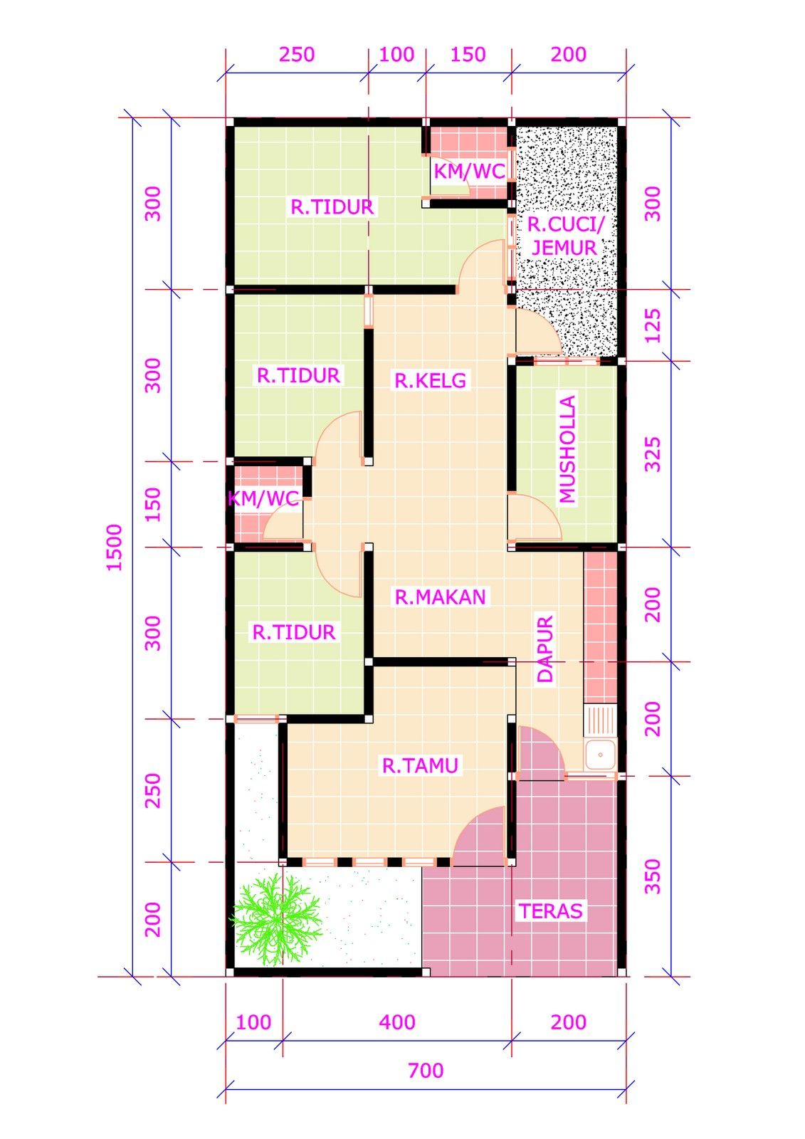  Denah  Rumah  Minimalis Ukuran 7x7 Top Rumah 