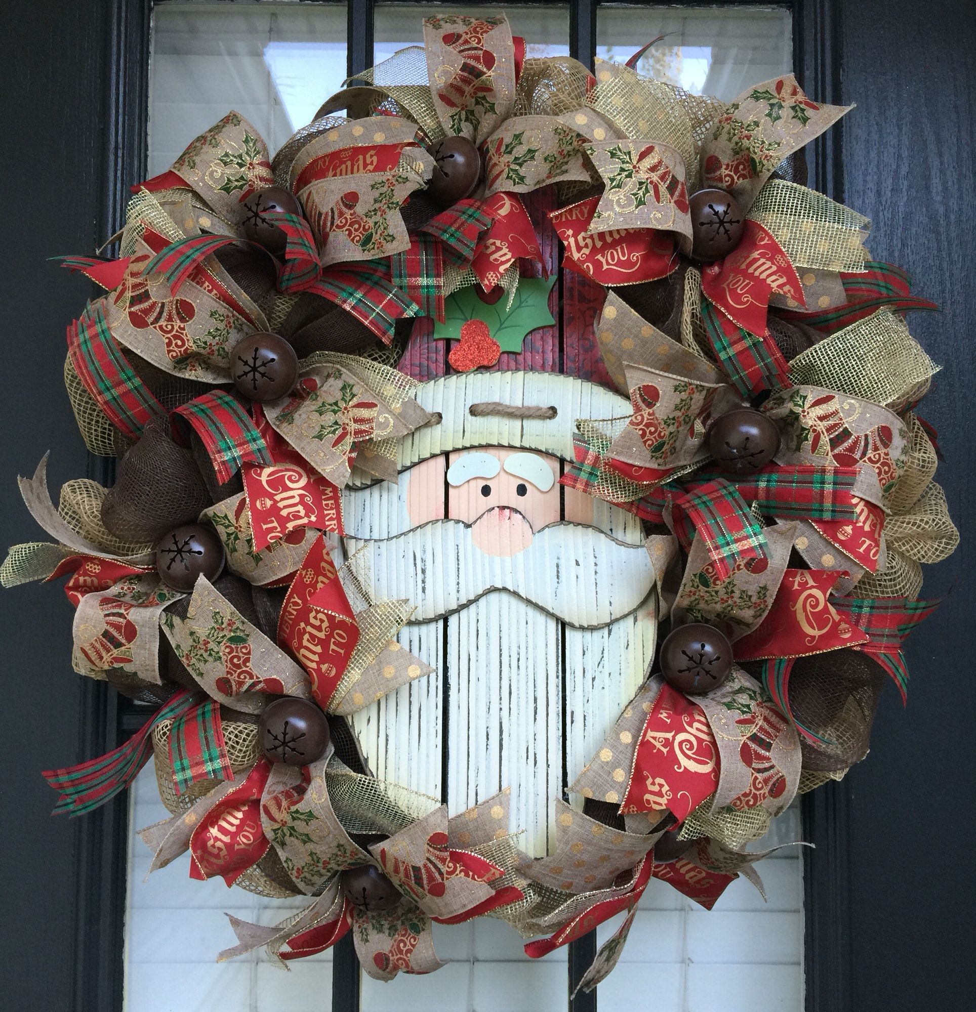 Santa deco mesh holiday wreath Holiday Wreaths, Holiday Decor, Deco ...