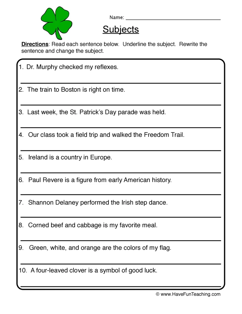 Subject Predicate Worksheet Subject And Predicate Exercises, Complete ...