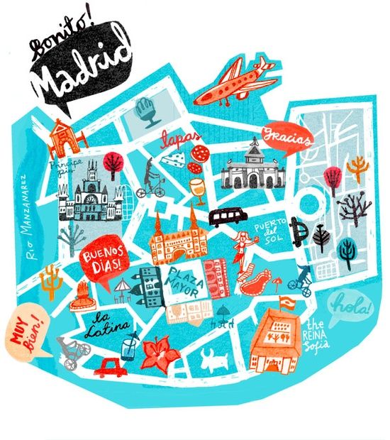 Madrid | Mapas ilustrados, Ilustrações com mapas, Mapa turístico