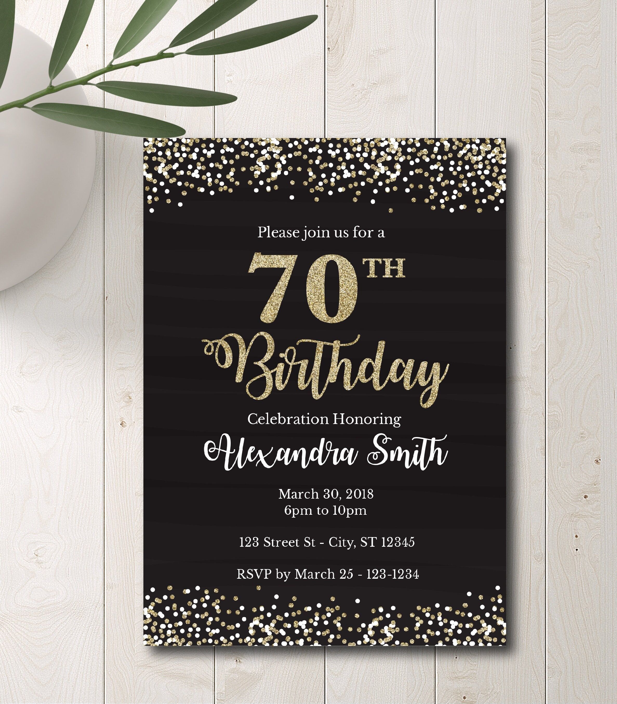 Simple birthday invitation template black and gold birthday etsy – Artofit