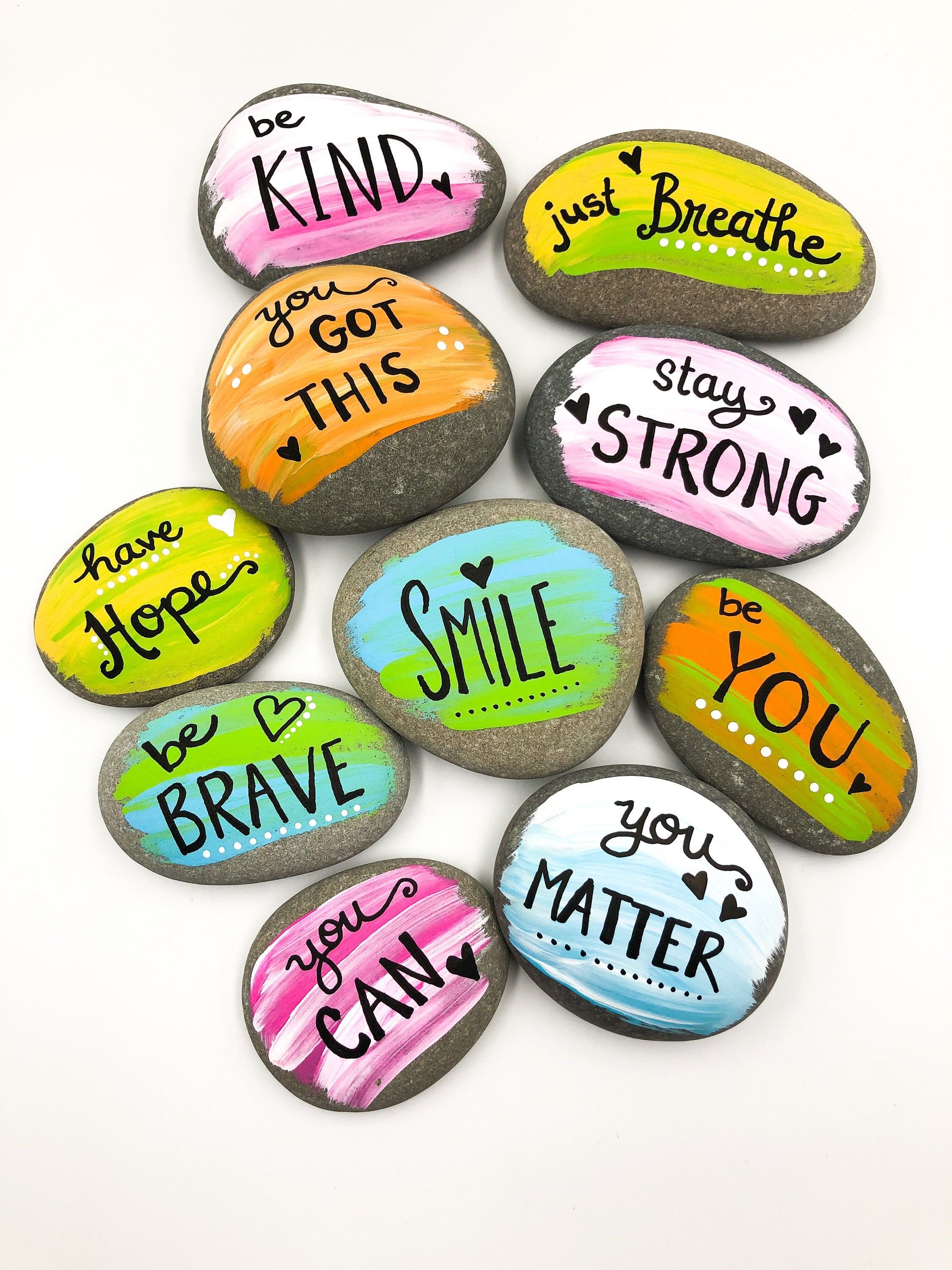 Kindness Stones Set of 10, Affirmation Pocket Rocks, Encouragement ...