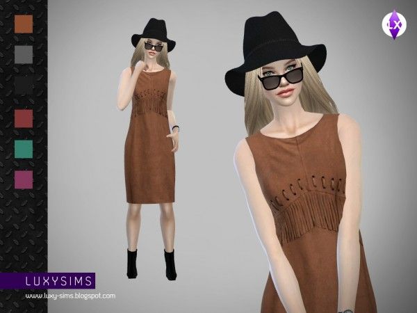 LuxySims: Fringed dress • Sims 4 Downloads | Fringe dress, Fringe ...