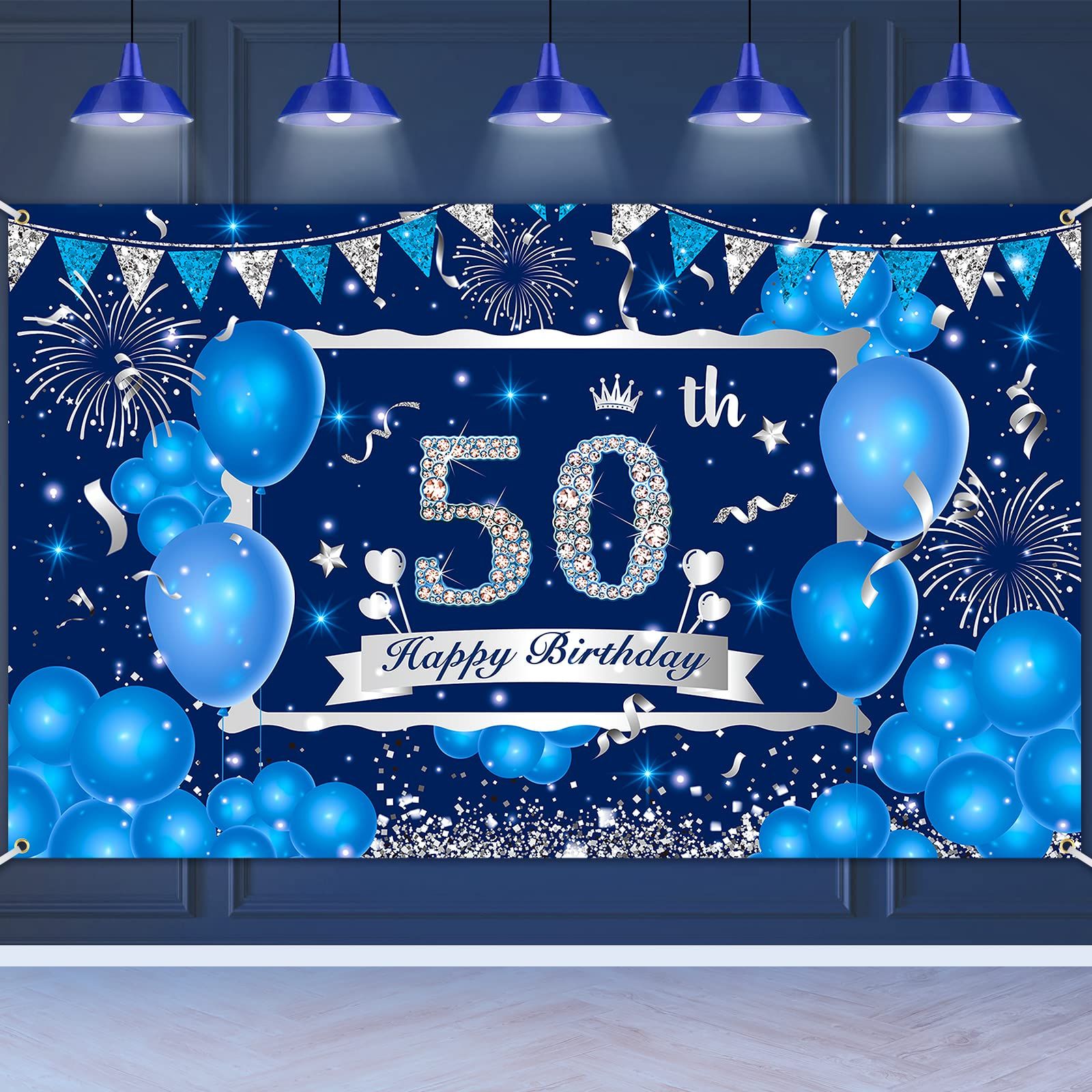 Blue 50th Birthday Decorations Banner for Men Women, Navy Blue ...