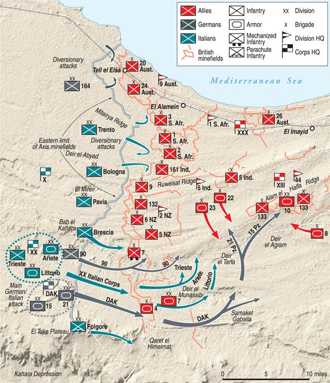 Rommel sought to swing around the British left flank during the Battle ...