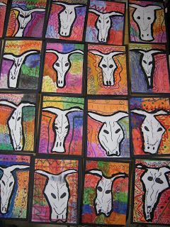 4th Grade O'Keeffe Skulls (With images) | Art lessons elementary ...