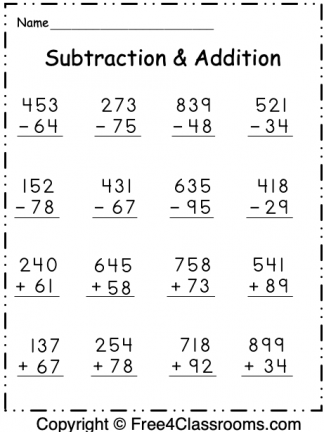 Free Subtraction and Addition Worksheet - 3 Digit - With Regrouping ...